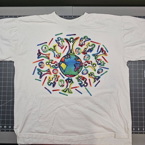 Vintage World View Tshirt XXL Peace Love Harmony Coexist 90s Single Stitch Retro - Picture 1 of 13